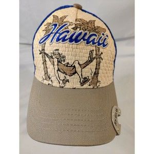 HAWAII JUS' RELAX hat BLUE MESH adjustable cap WICKER EMBROIDERED METAL